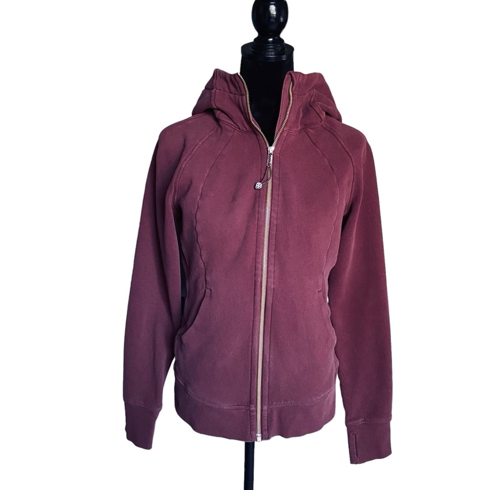 Lululemon Scuba Full Zip Hoodie In burgundy with gold accents size 10